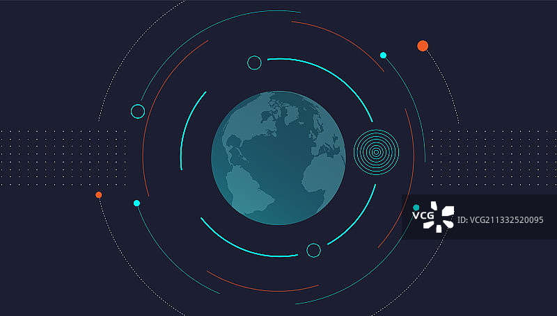 蓝色地球在环形线中间的平面设计元素。抽象矢量高科技商业背景图片素材