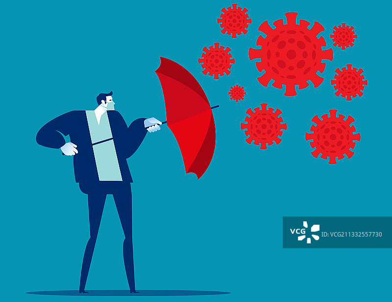 红色雨伞保护免疫新型病毒的人图片素材