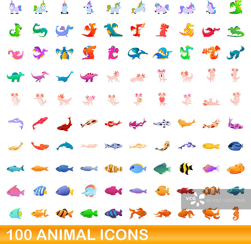 100个动物图标卡通风格图片素材