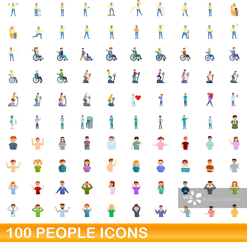 100人图标设置卡通风格图片素材