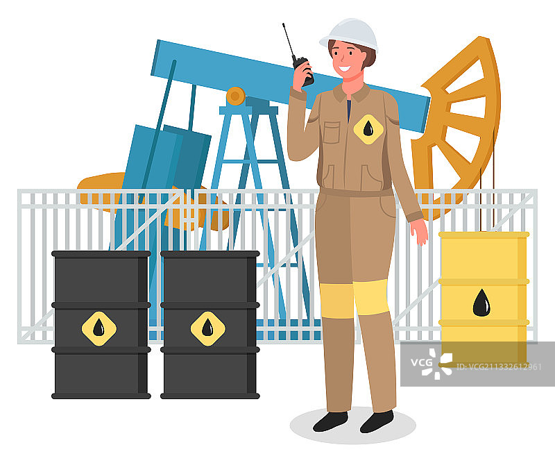 穿制服和戴头盔的女石油工人图片素材