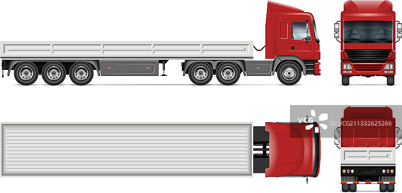 侧卸卡车模型（侧面、正面、背面、顶视图）图片素材