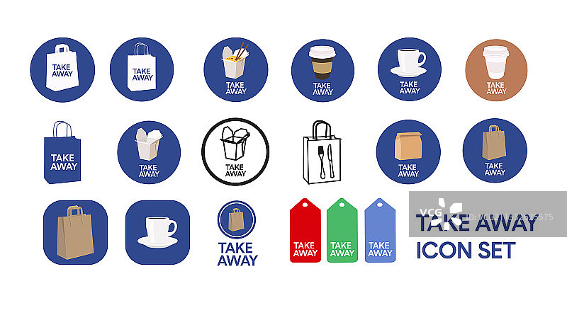 不同颜色的外卖食品图标集图片素材