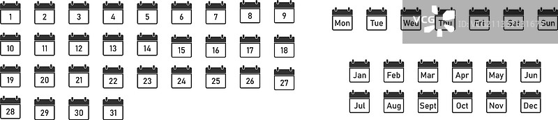 日历图标集：月份和星期图片素材