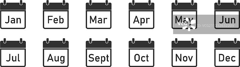 白色背景上的月份日历图标集图片素材