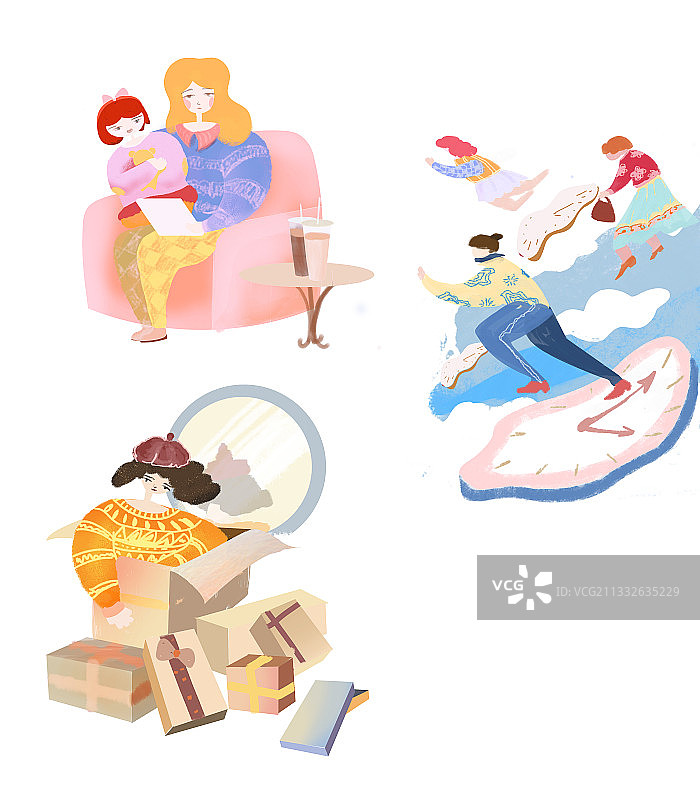 双11购物小清新免扣插画图片素材
