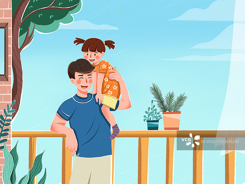父亲节父女亲情温馨插画图片素材