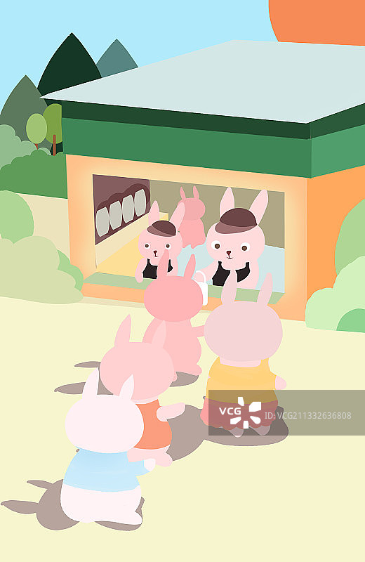卡通小兔奶茶店可爱插画图片素材