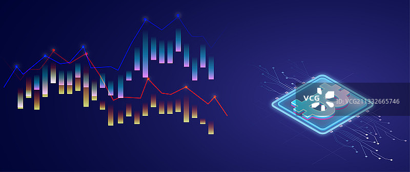 比特币网络电子虚拟货币交易的科技感插画图片素材