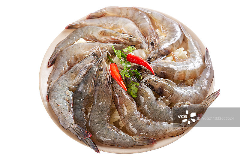 白色背景上的特写对虾，越南图片素材