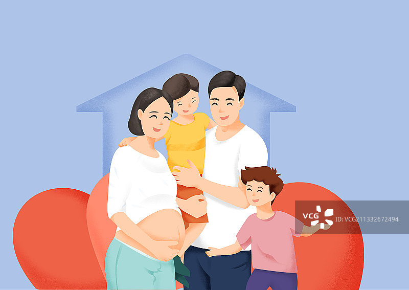 三孩幸福家庭插画图片素材