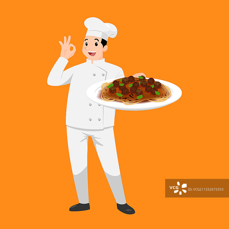 快乐的卡通厨师画像：年轻的大个子厨师图片素材
