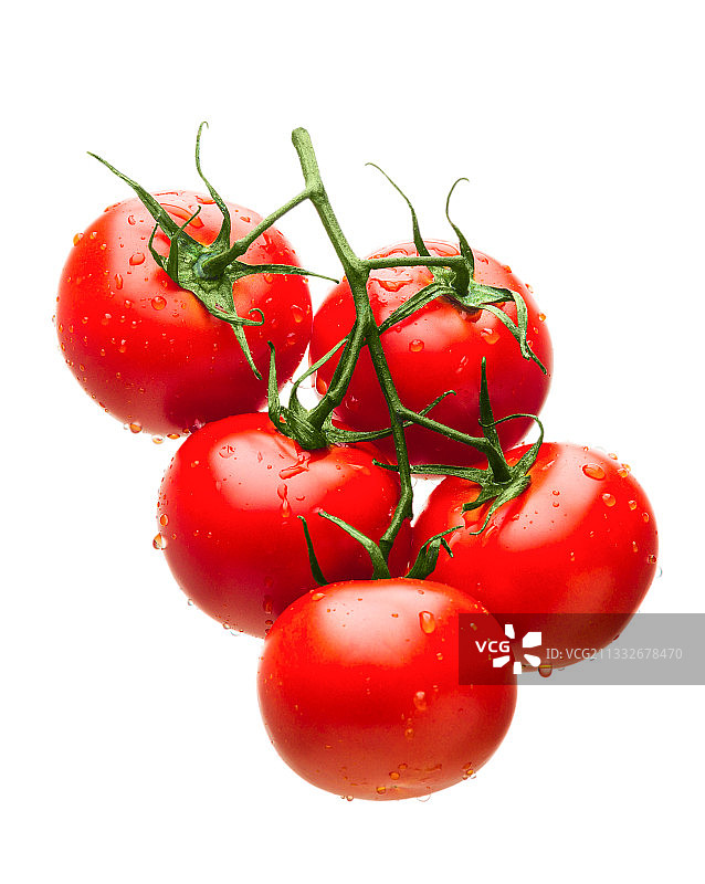 白色背景下的湿番茄特写图片素材