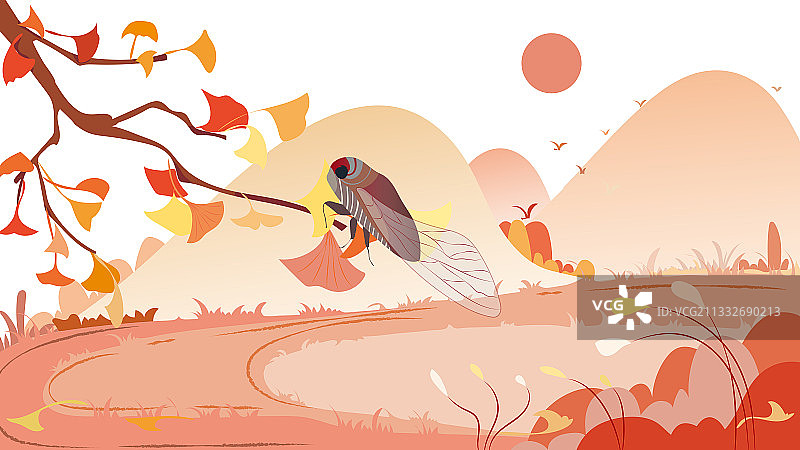 秋日秋蝉矢量插画图片素材