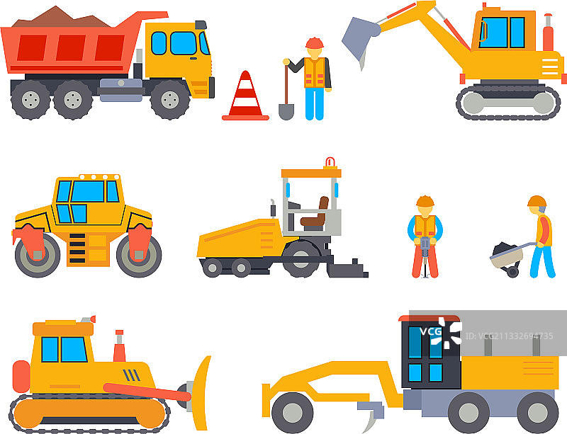 施工道路扁平图标集图片素材