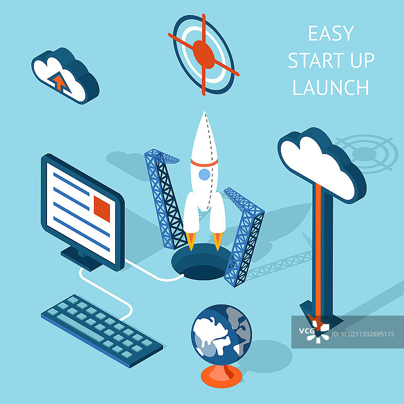 卡通风格的简易启动信息图设计图片素材
