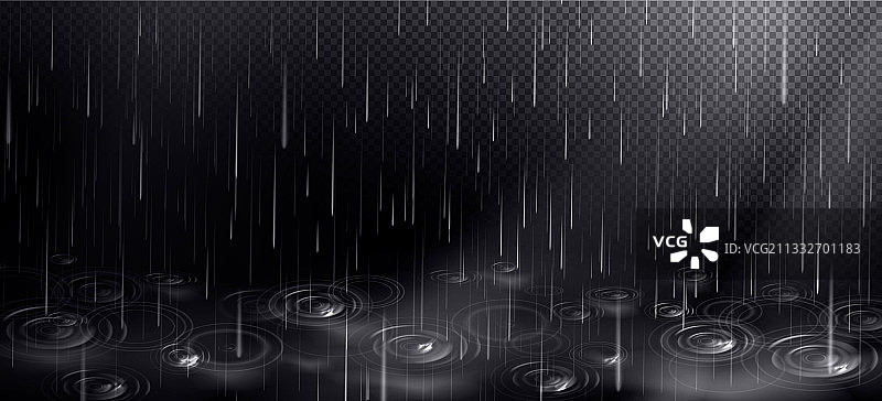 雨滴落在水坑中形成涟漪图片素材
