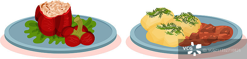 米饭和煮土豆酿甜椒图片素材