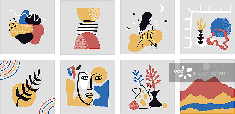 手绘现代彩色艺术素材合集图片素材