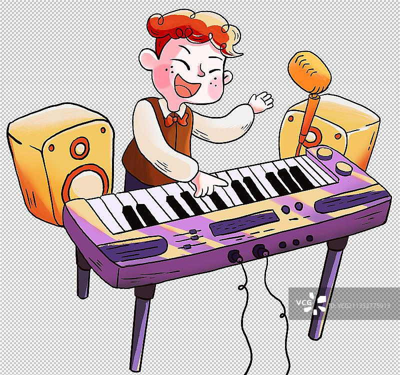 一个男生在弹电子琴表演图片素材