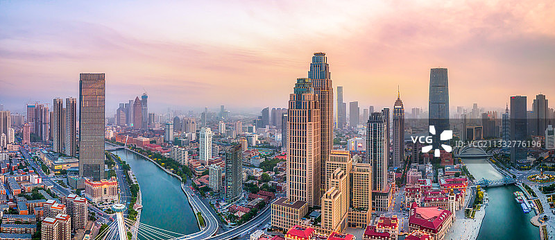 航怕天津城市建筑景观天际线全景图片素材