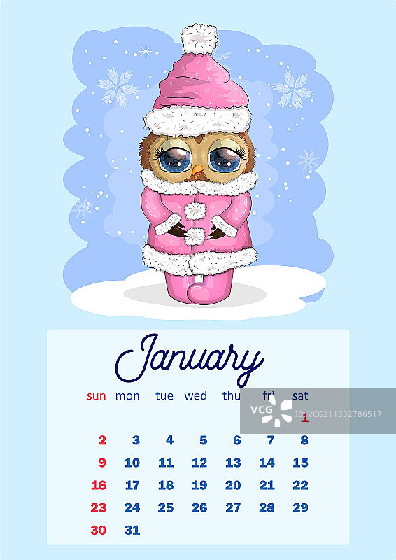 2022年可爱猫头鹰小鸟月历图片素材