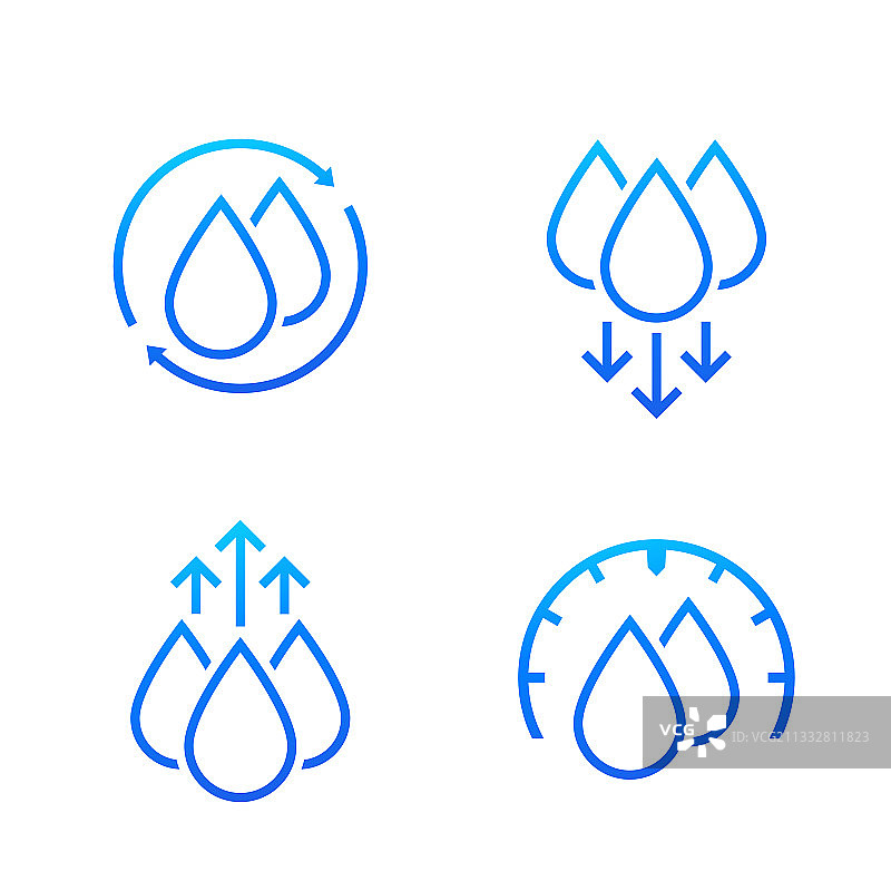 白色背景上的湿度和水图标图片素材