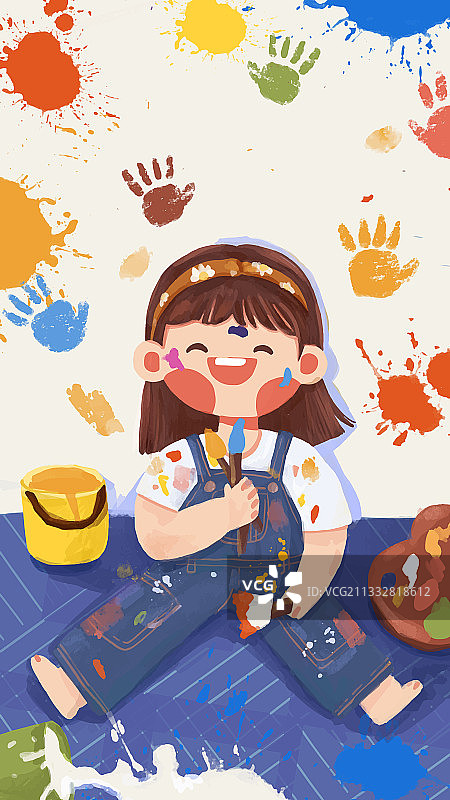 画画的微笑女孩图片素材