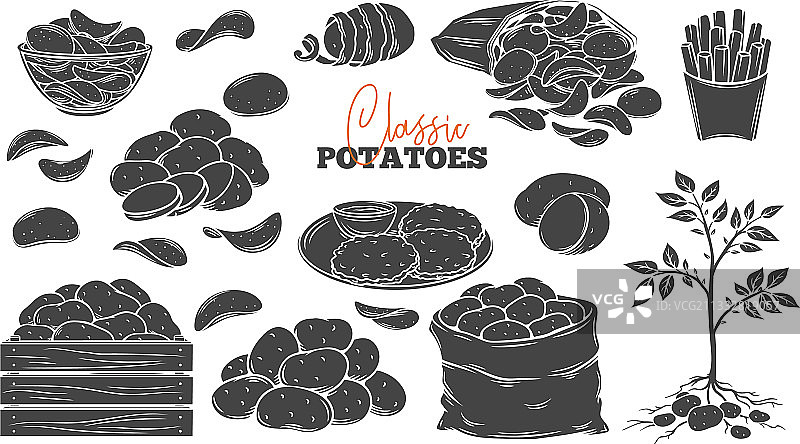 马铃薯产品标志图标集图片素材