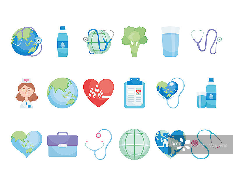 世界卫生日彩色图标设计图片素材