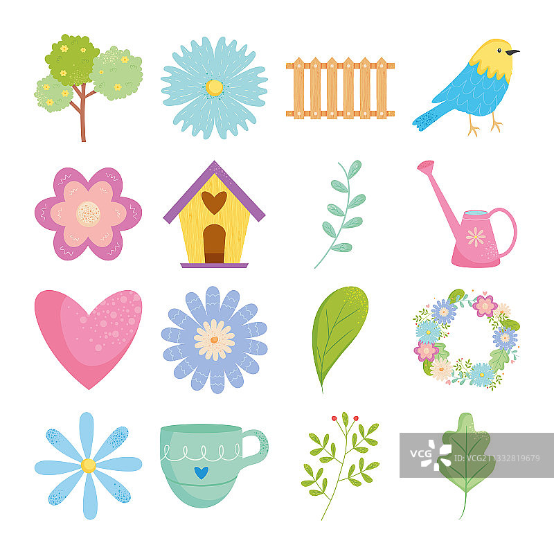 鲜花与春天图标彩色设计图片素材