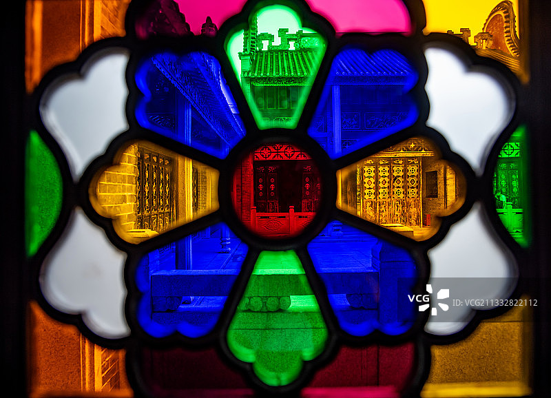 彩色玻璃窗满洲窗图片素材