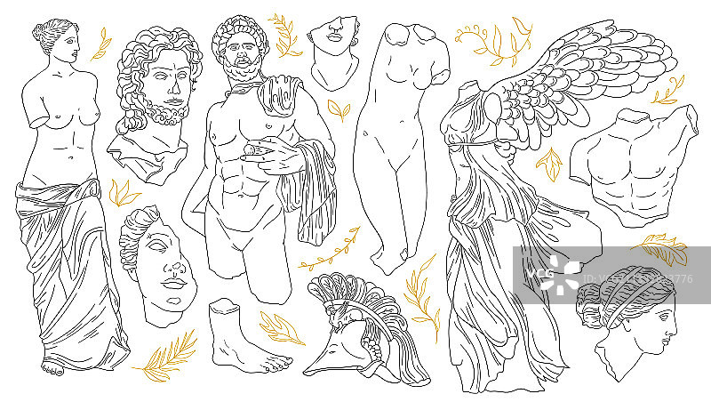 古董雕塑古董雕像套装图片素材