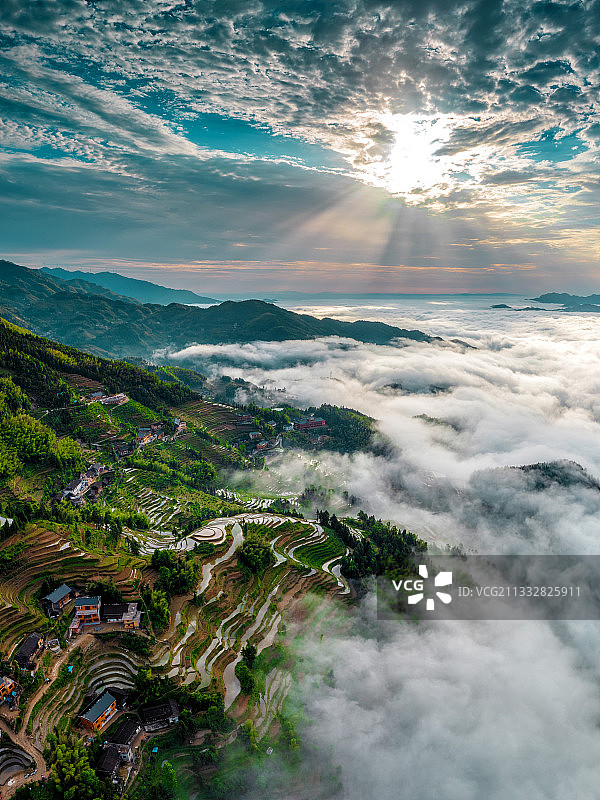紫鹊界梯田日出图片素材