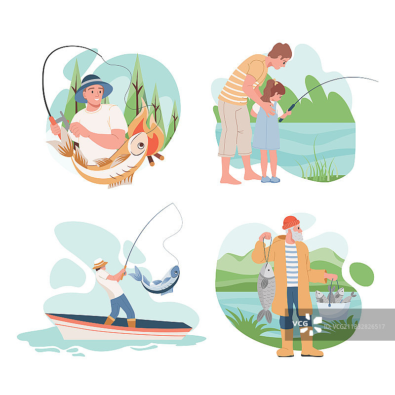 钓鱼人物扁平化设计图片素材