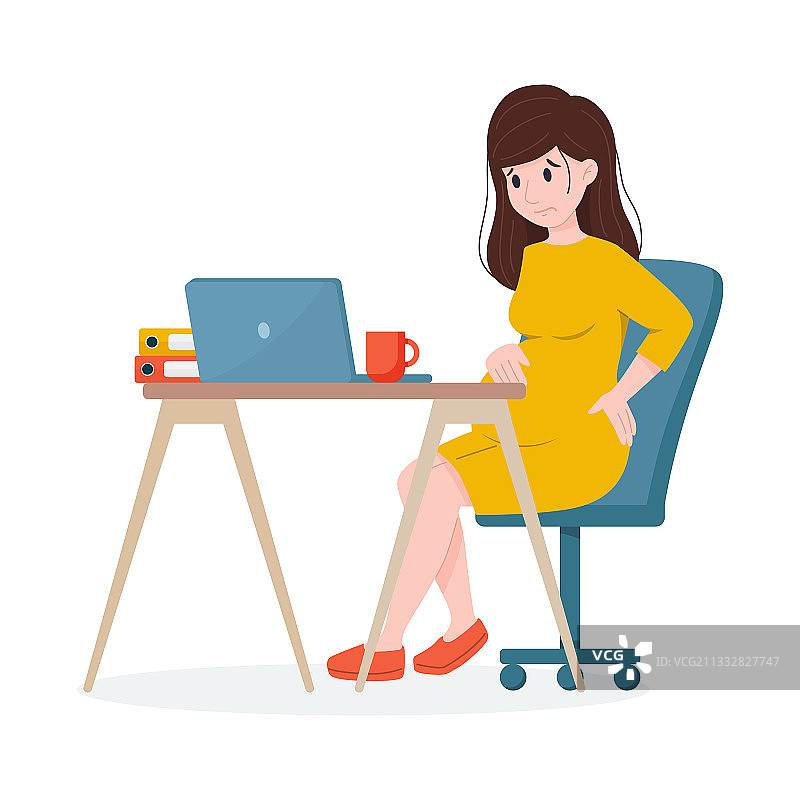 孕妇使用笔记本电脑工作，背痛图片素材