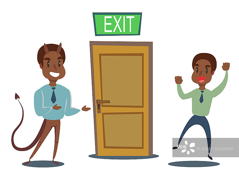 恶魔商人邀请男人打开门图片素材