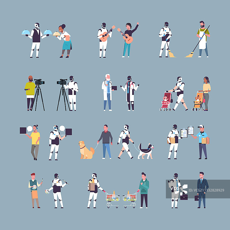 不同场景下的机器人与人类图片素材