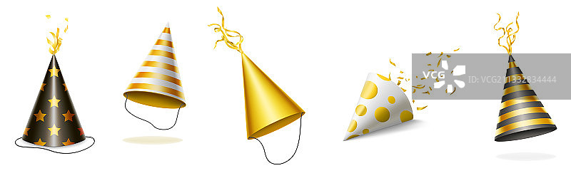 带金色和黑色条纹和丝带的派对帽图片素材