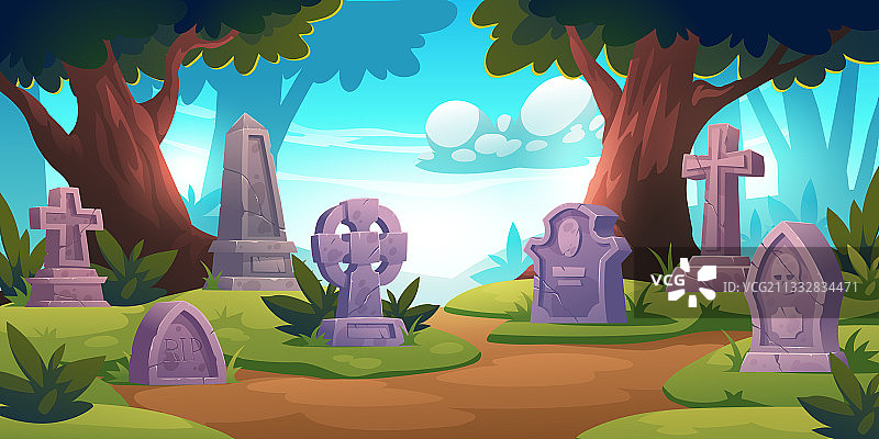 墓地，墓碑和树木图片素材