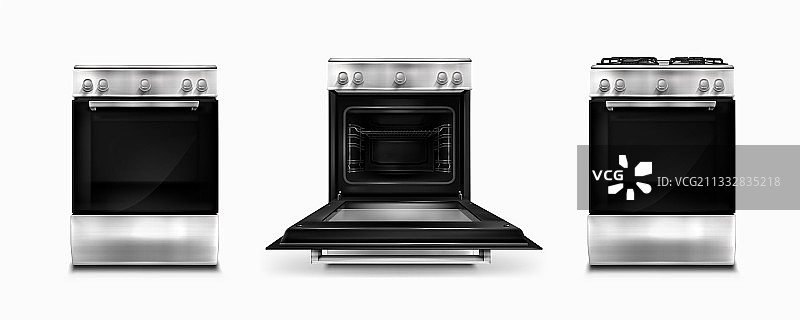燃气灶和带电烤箱的烹饪台图片素材