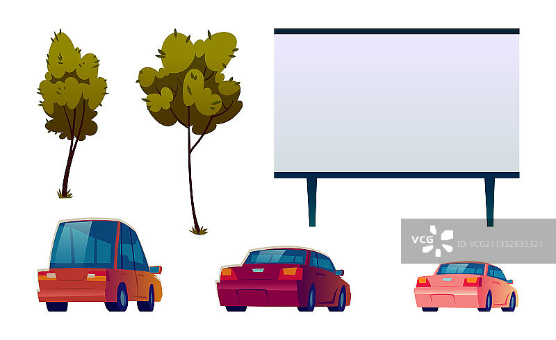 汽车街头电影院隔离元素图标集图片素材