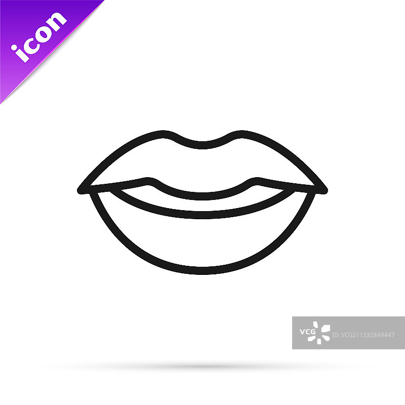 白色背景上的微笑嘴唇黑色线条图标图片素材