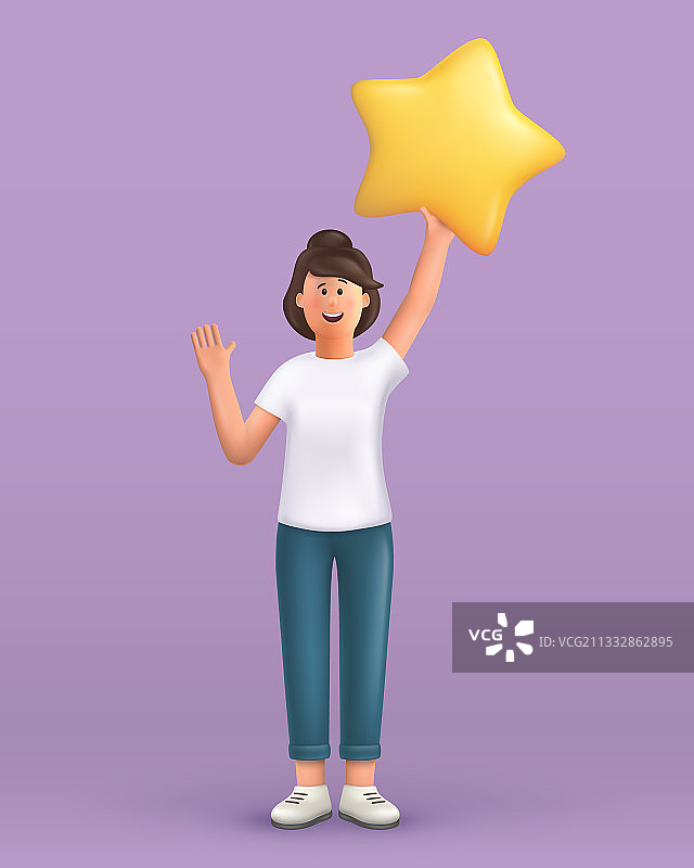3D卡通人物年轻女人挥手图片素材