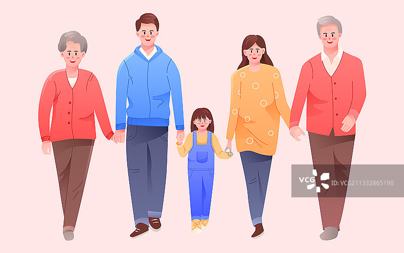 卡通一家人父母家庭医疗健康保险矢量插画图片素材