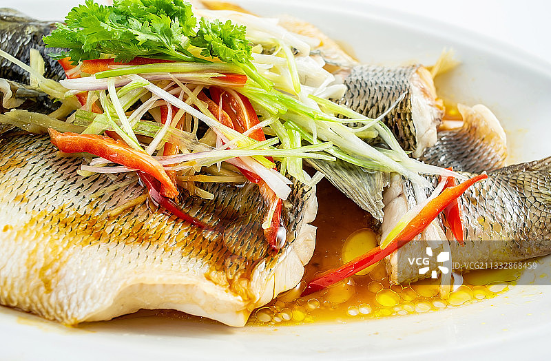 中国粤菜一碟清蒸鲈鱼图片素材