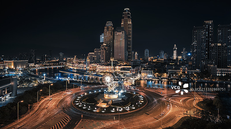 天津世纪钟夜景图片素材