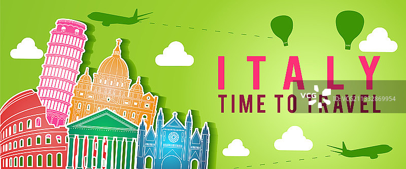 意大利著名地标轮廓绿色banner图片素材