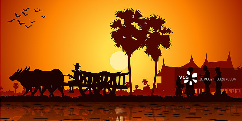 亚洲乡村生活：农民乘坐马车图片素材