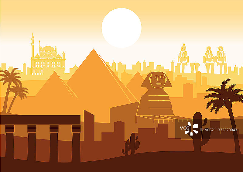 埃及著名地标轮廓图片素材